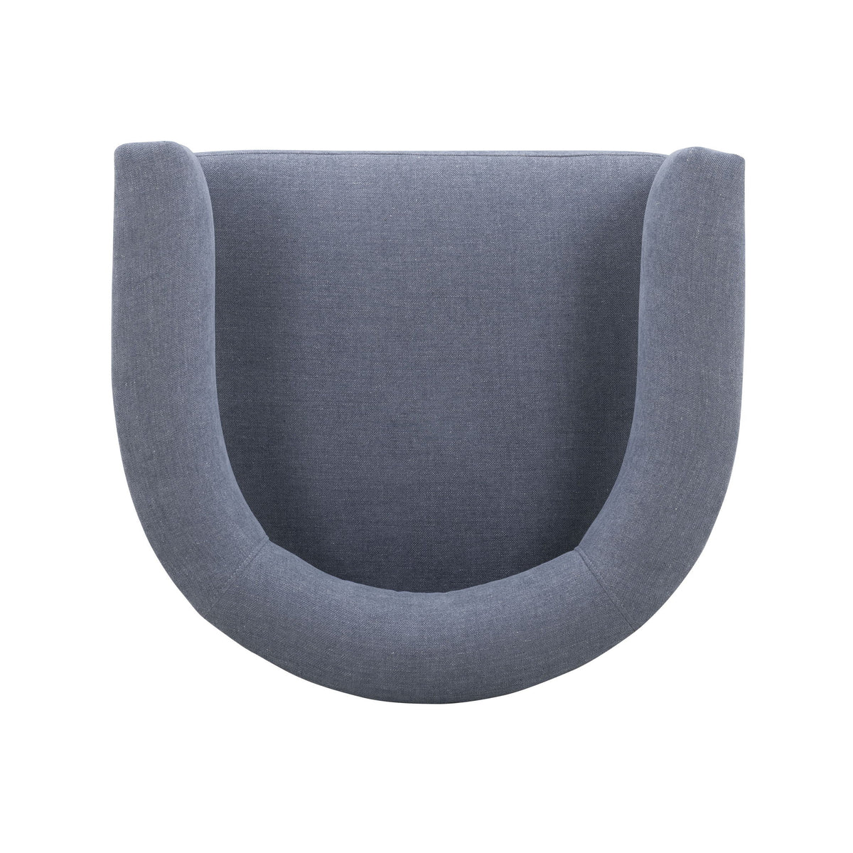 Blue upholstered dining chair backrest close-up with curved sides and soft fabric