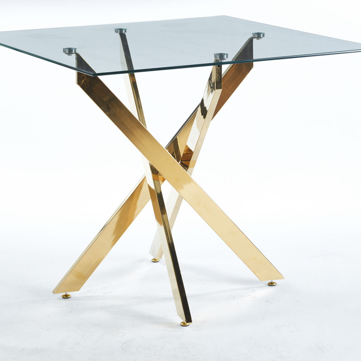 Dining Table With Cross Metal Leg And Tempered Glass, Modern Space Saving Kitchen Table For Living Room Legs, Square Table