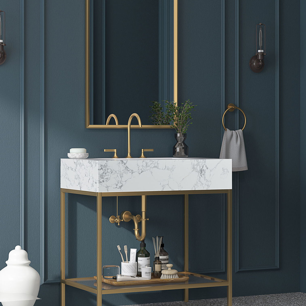 Marmo - Engineered Marble Bathroom Vanity With Gold Base