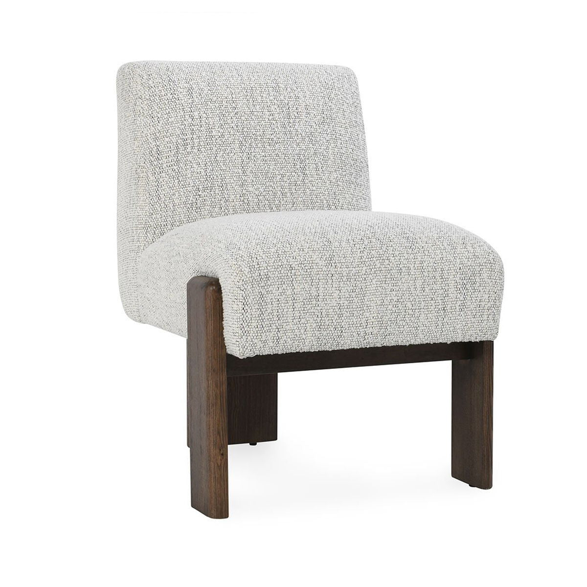 Upholstered dining chair with pixel ivory fabric and dark wood legs