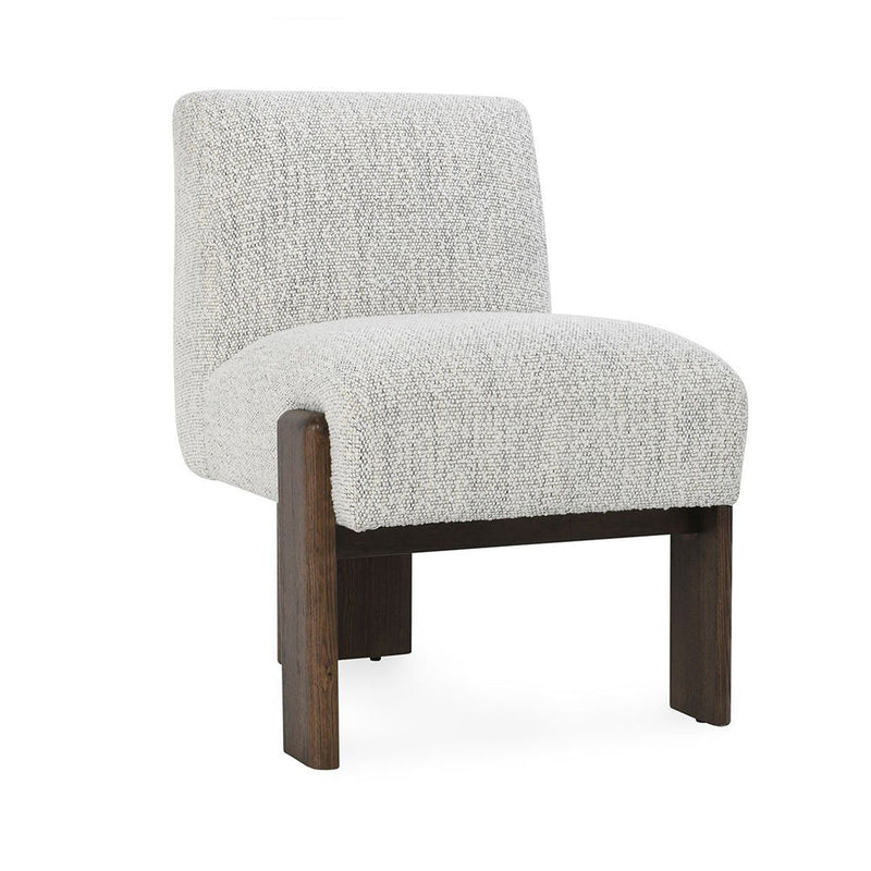 Upholstered dining chair with pixel ivory fabric and dark wood legs
