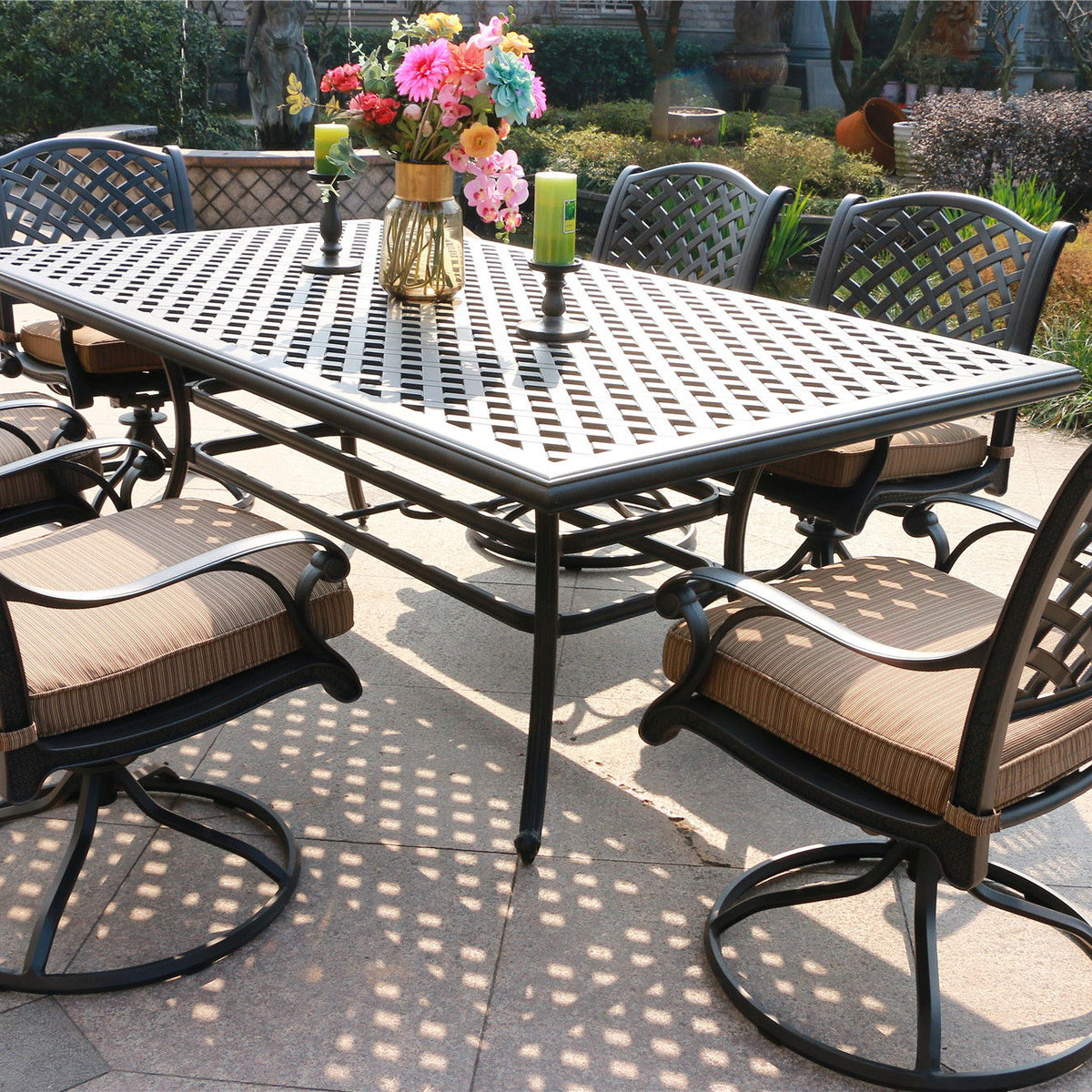 Rectangular 6 Person 85.83" Long Aluminum Dining Set With Cushions