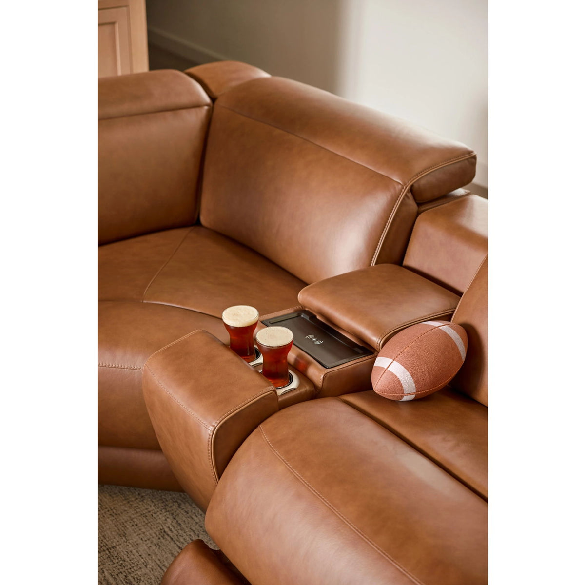 Rally-Up Caramel Leather Power Reclining Sectional