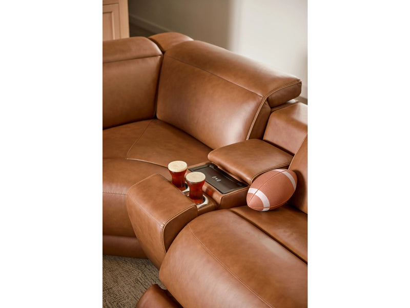 Rally-Up Caramel Leather Power Reclining Sectional