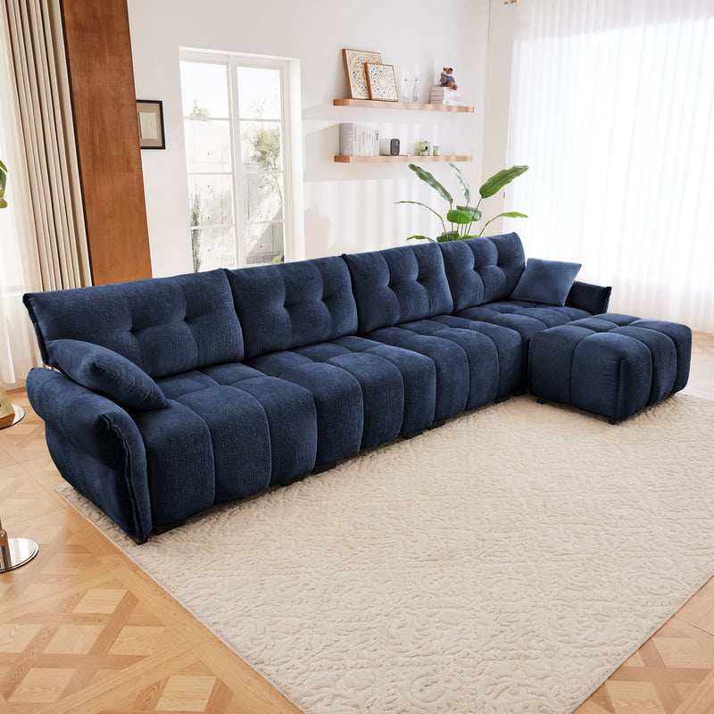 Sofa Set With Ottoman And Pillows, Textured, High Resilience Cushions
