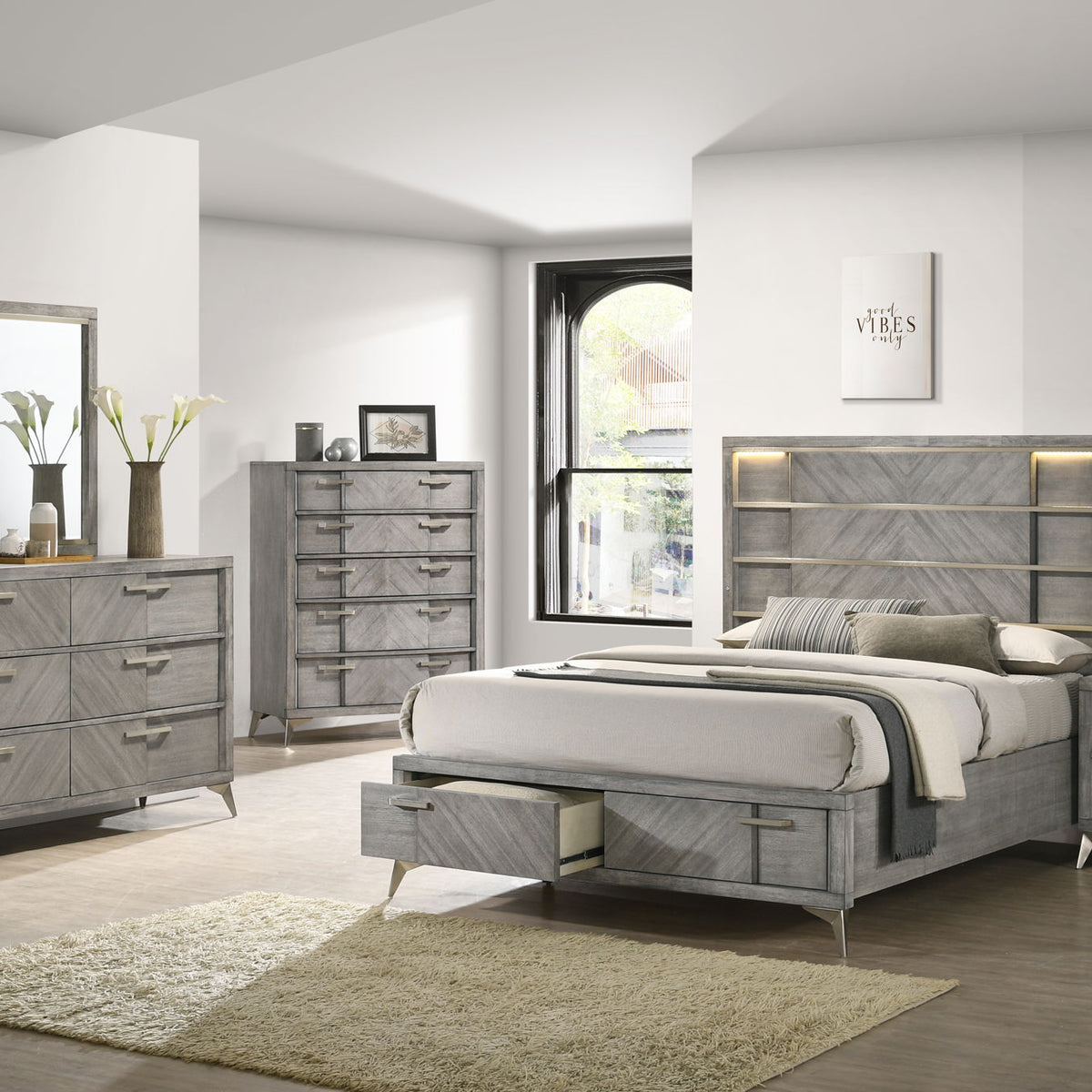 2 Drawer Night Bookmatched Veneers - Gray