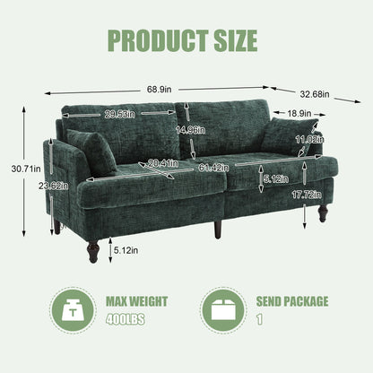 Chenille 2 Seater Sofa With LED Light, USB Charging Port, And Storage Bag