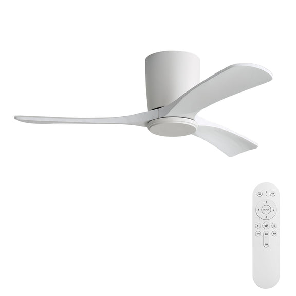 Ceiling fan with white 3 blades and white flush-mounted motor