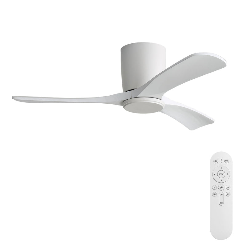 Ceiling fan with white 3 blades and white flush-mounted motor