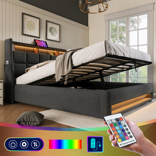 Upholstered Platform Bed With A Hydraulic Storage System, LED And USB Charging (Without Mattress)
