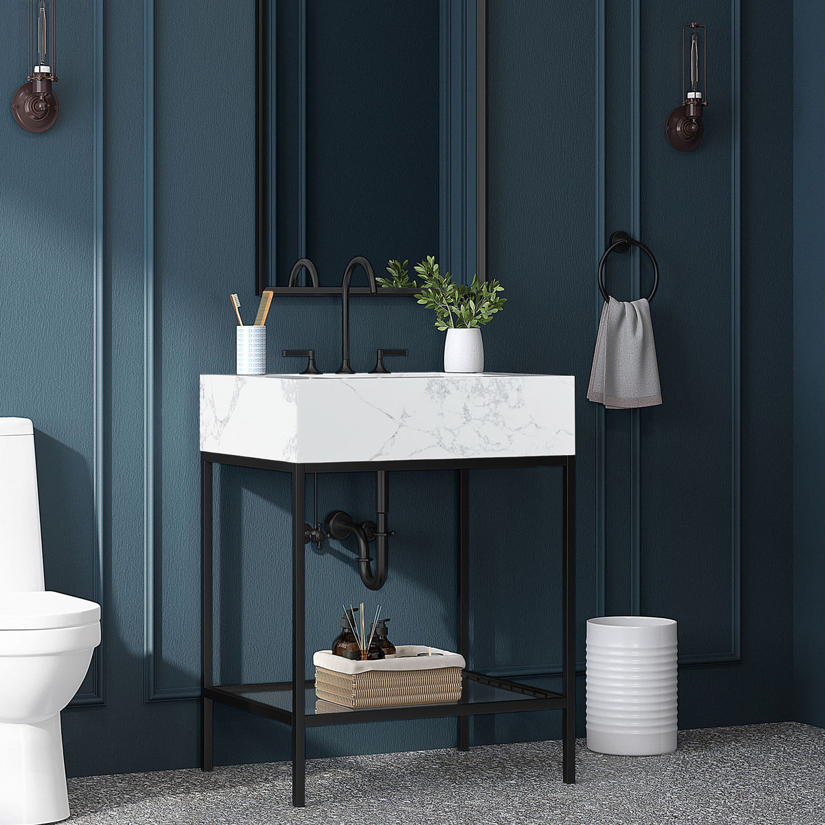Marmo - Engineered Marble Bathroom Vanity With Black Base