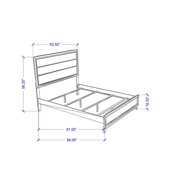 White platform bed frame with three-slat headboard and underbed dimensions