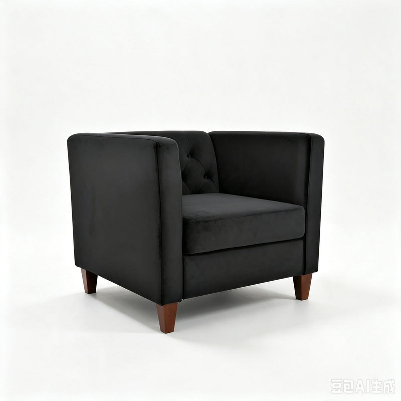 Button Tufted Accent Chair, Square Arms