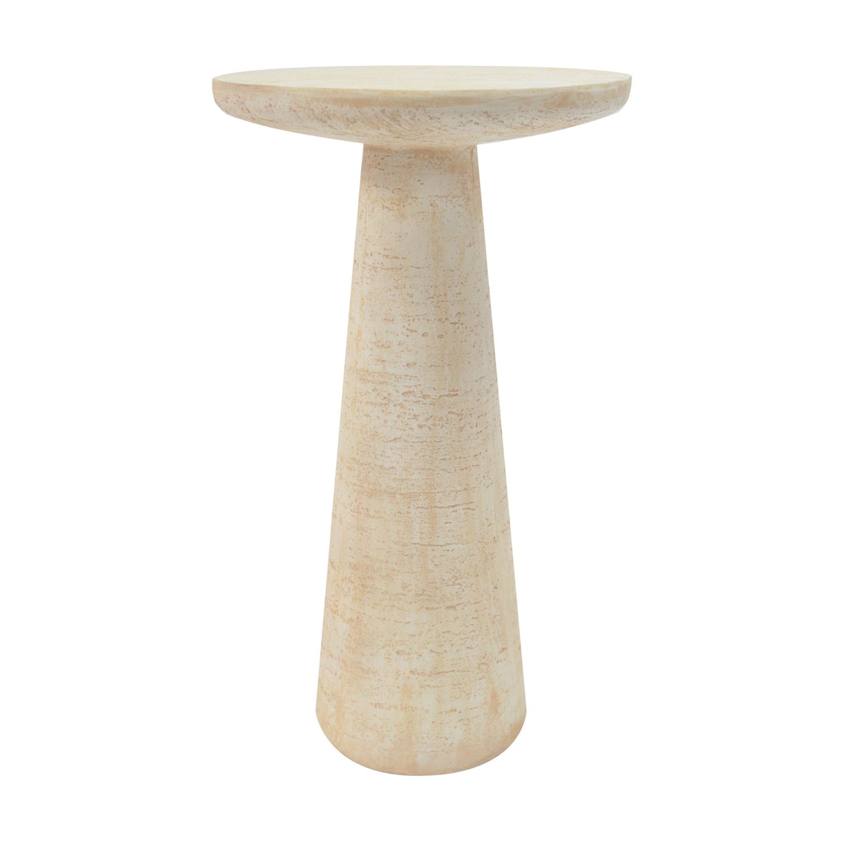 Pedestal Outdoor Side Table, Round Top Accent End Table - Travertine