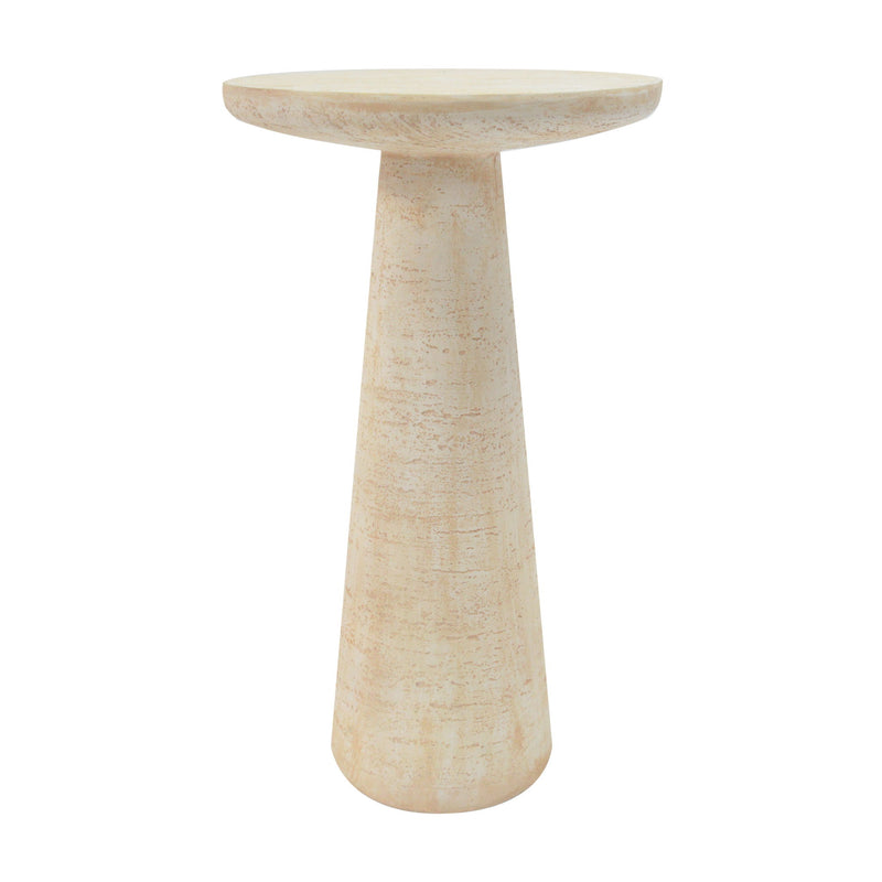 Pedestal Outdoor Side Table, Round Top Accent End Table - Travertine
