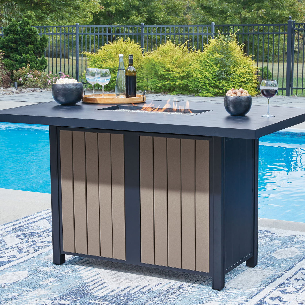 East Beach - Rectangular Bar Table With Fire Pit - Blue