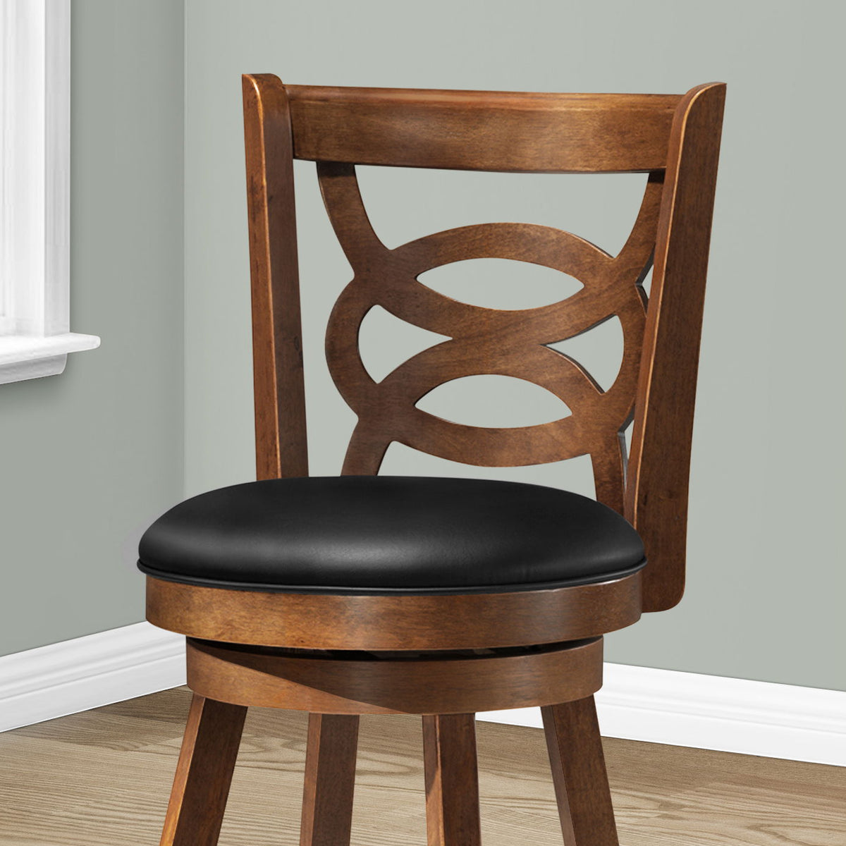 Stylish Design Swivel Bar Stool With Bar Height Leather Look (Set of 2)