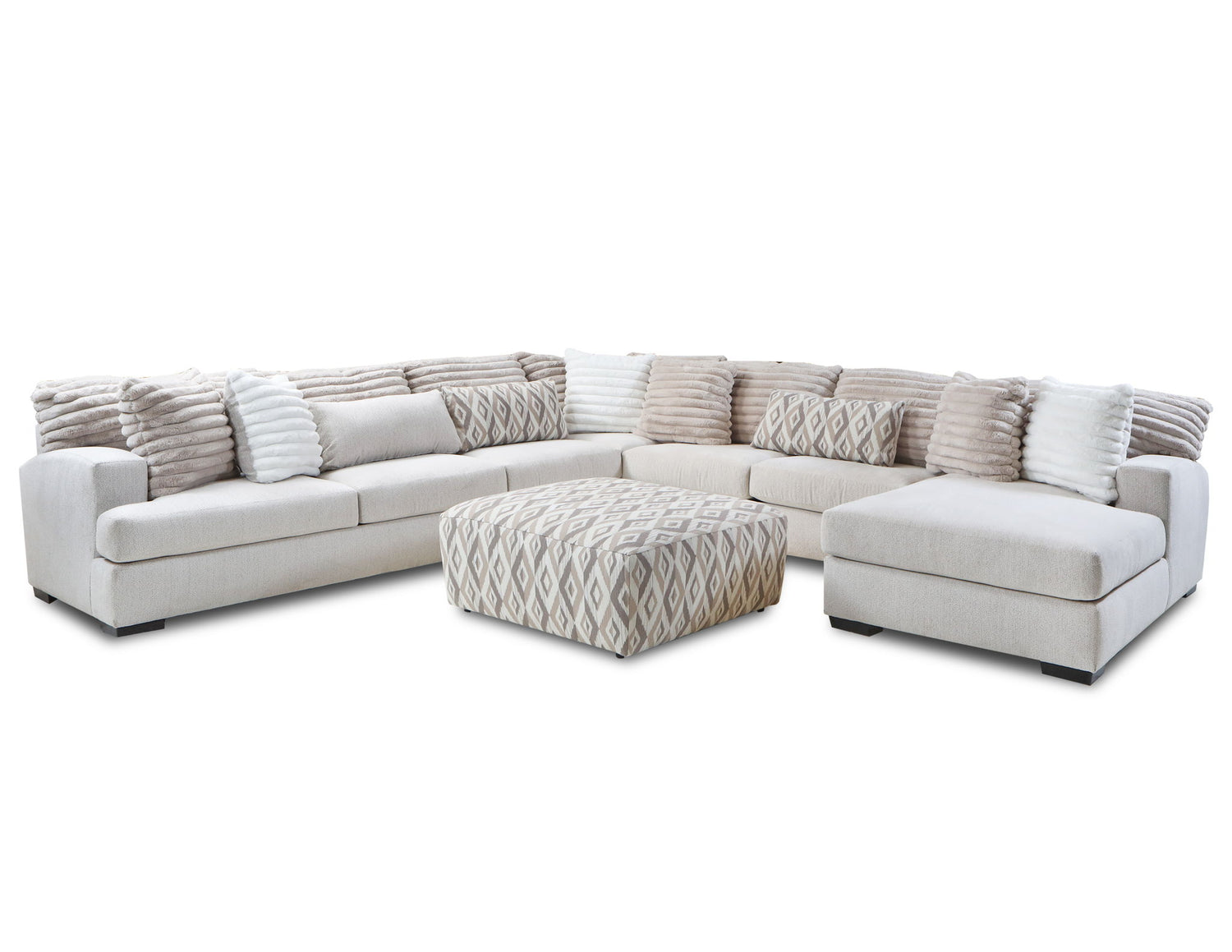 Mondo - RHF Armless Return Sofa With 4 Pillows - Hush Parchment