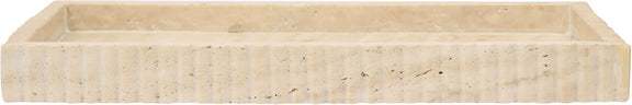 Beige travertine tray with textured side walls and low open profile