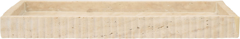 Beige travertine tray with textured side walls and low open profile