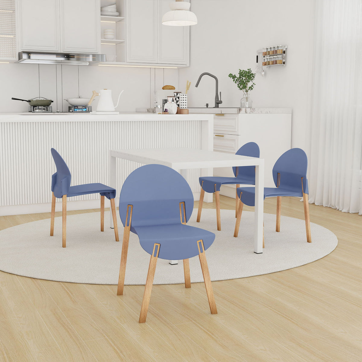 4 Piece Set Of Single Chairs With Long Table