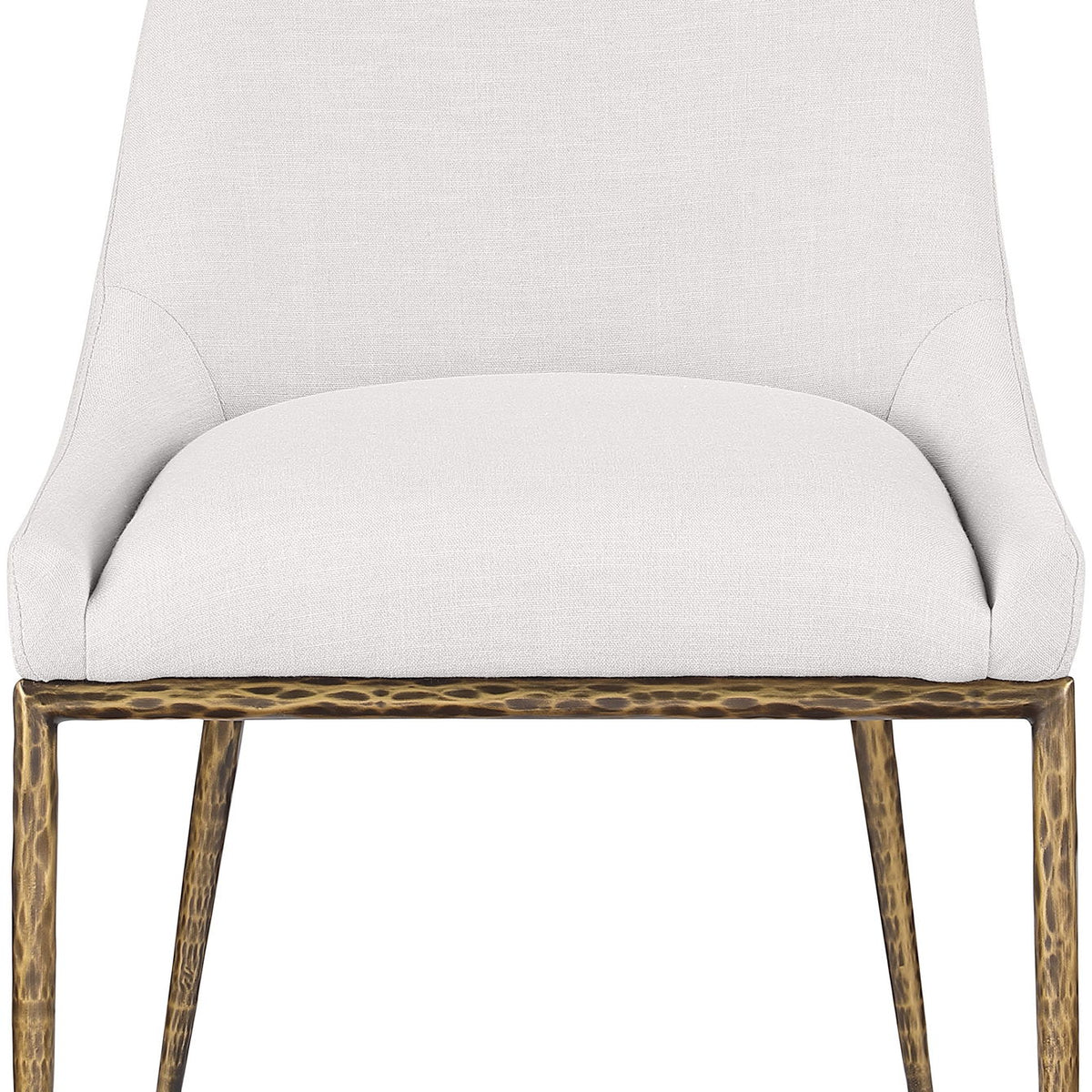 Ferro - Linen Textured Performance Fabric Upholstered Dining Side Chair - Cream / Brushed Gold