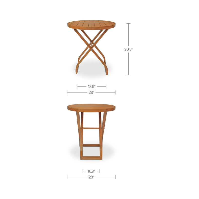 Outdoor bistro table dimension view: 30.5 in height, 28 in round top