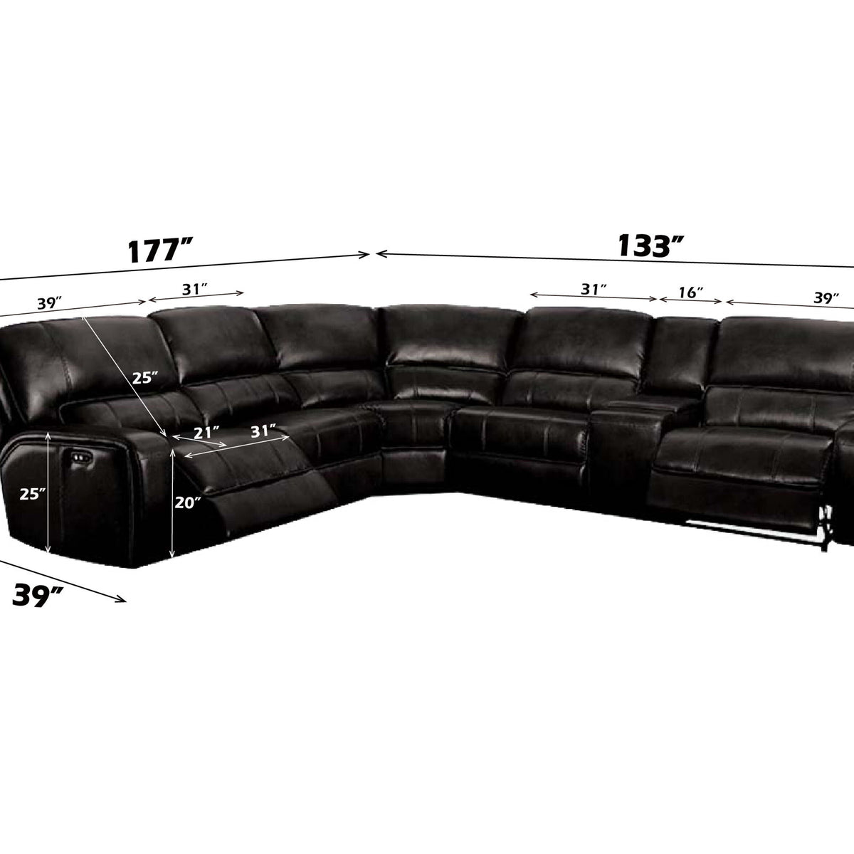 Saul - Power Recliner Sectional Sofa With USB Port Cupholder Console