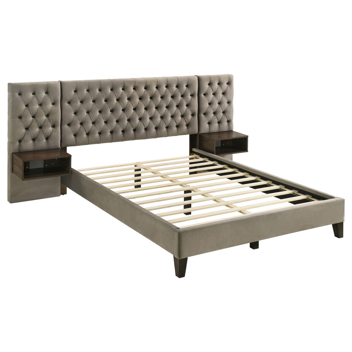 Kiah - Queen Wall Panel Bed With Floating Nightstands - Light Brown