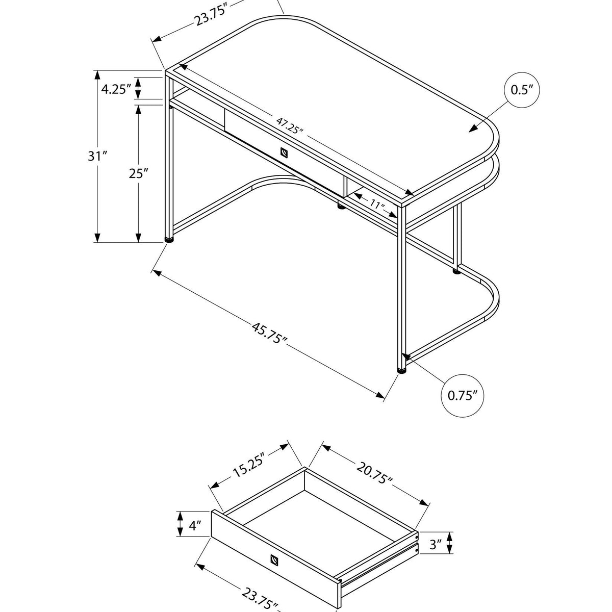 Computer Desk For Home Office, Laptop, Storage Drawers, Contemporary And Modern - White