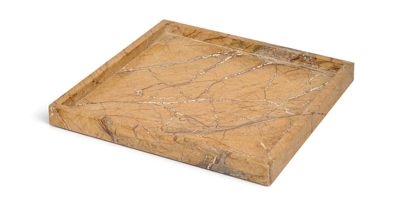 Light brown marble tray with fine light veining and flat recessed surface