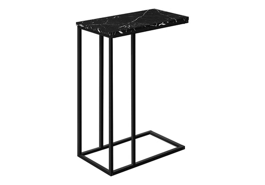 Accent Table, C - Shaped, Marble Look Modern Design - Black