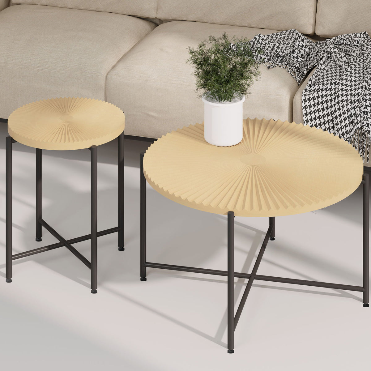 Radial - Pattern Coffee And End Table Set Waterproof Cover, Distressed Cylindrical Design (Set of 2)