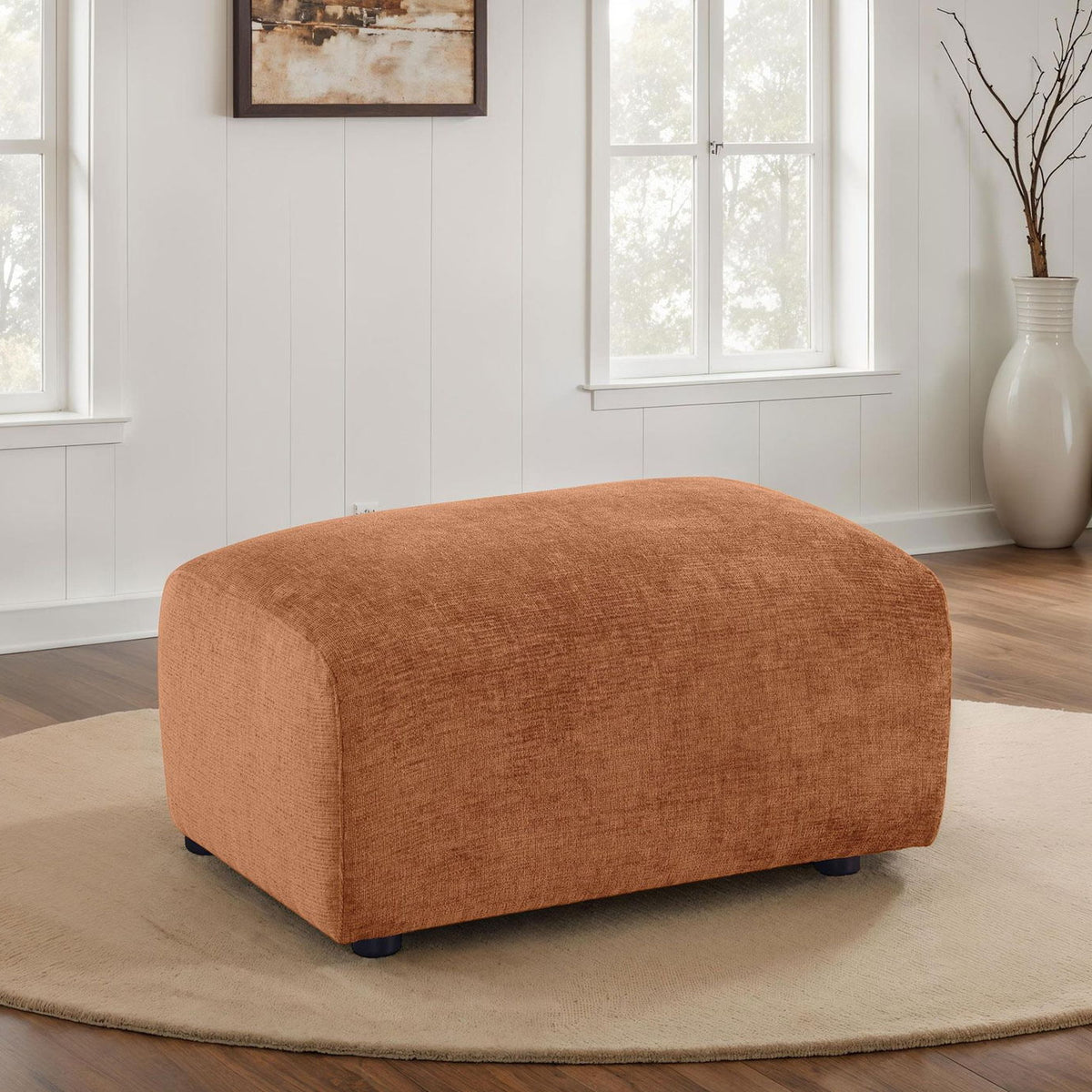 Burnett Chenille Upholstered Ottoman Burnt Orange