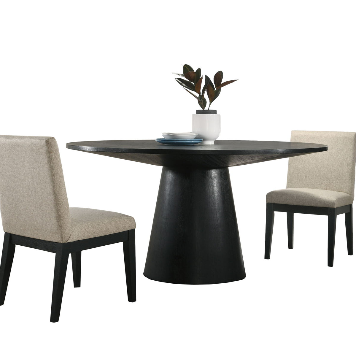 Jasper - Wide Contemporary Round Dining Table With Fabric Chairs Set