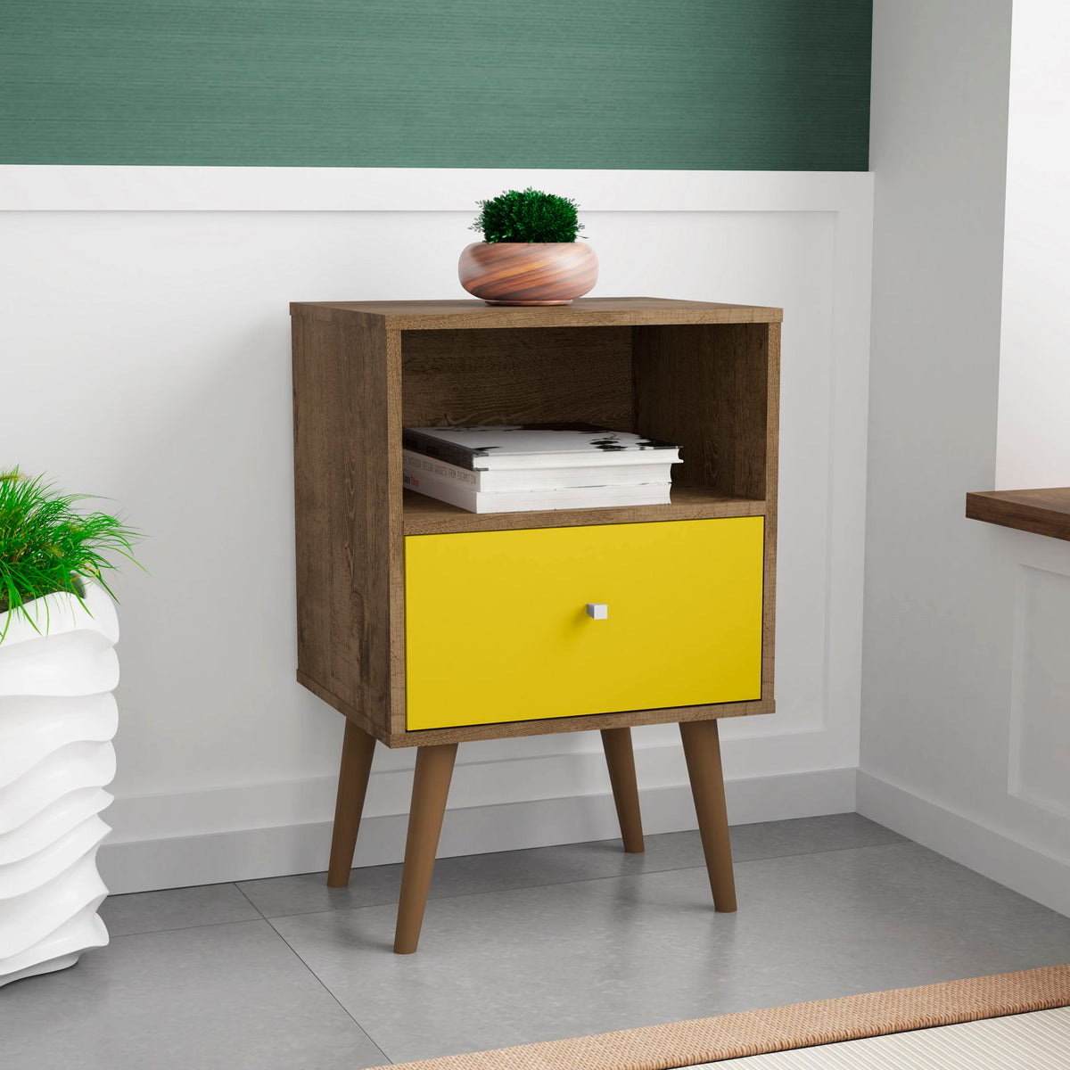 Manhattan Liberty - Nightstand Wtth Rustic Brown Frame