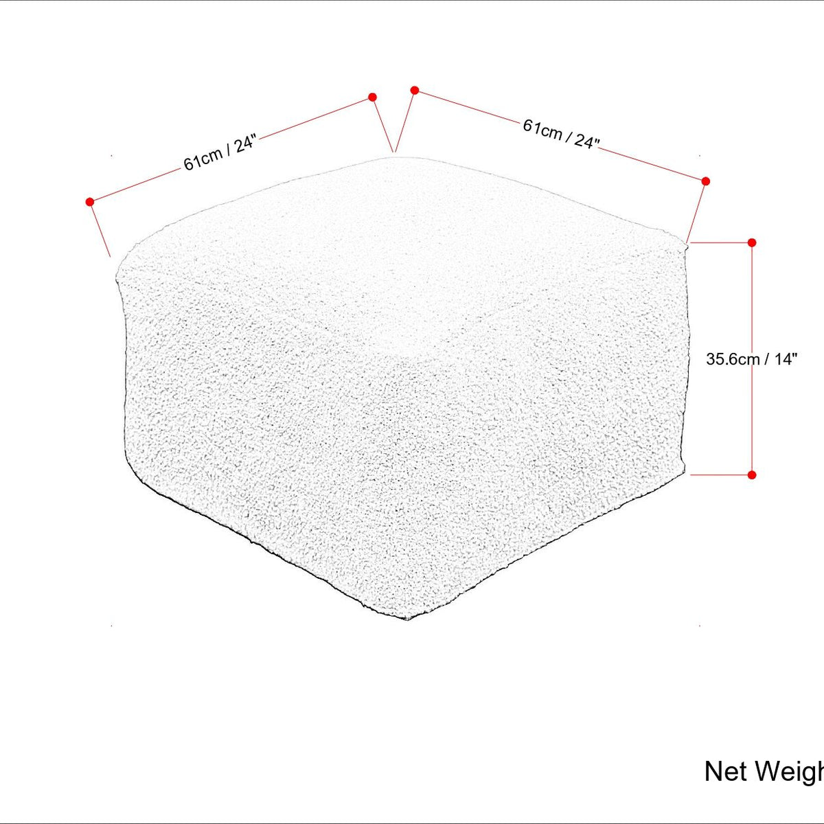 Chantal - Square Pouf - Ivory