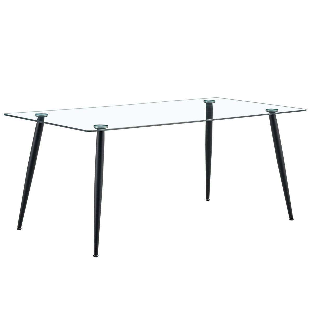 Modern Rectangular Glass Dining Table With Tempered Glass Top And Metal Legs For 4 - 6 People - Black / Transparent