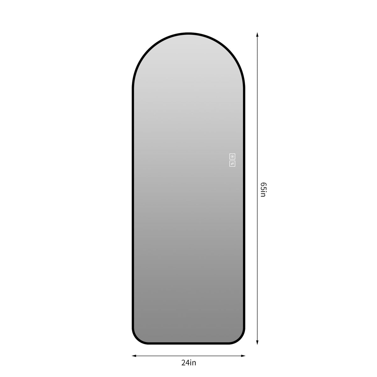 Arched full-length LED mirror with black frame, 65 in height and 24 in width