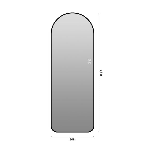 Arched full-length LED mirror with black frame, 65 in height and 24 in width