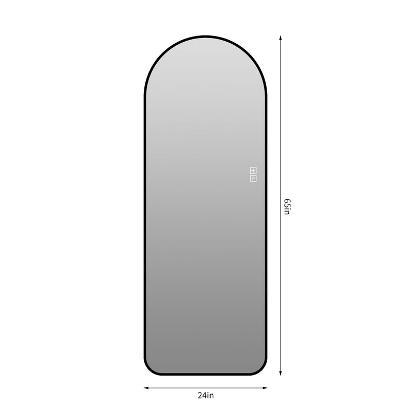 Arched full-length LED mirror with black frame, 65 in height and 24 in width