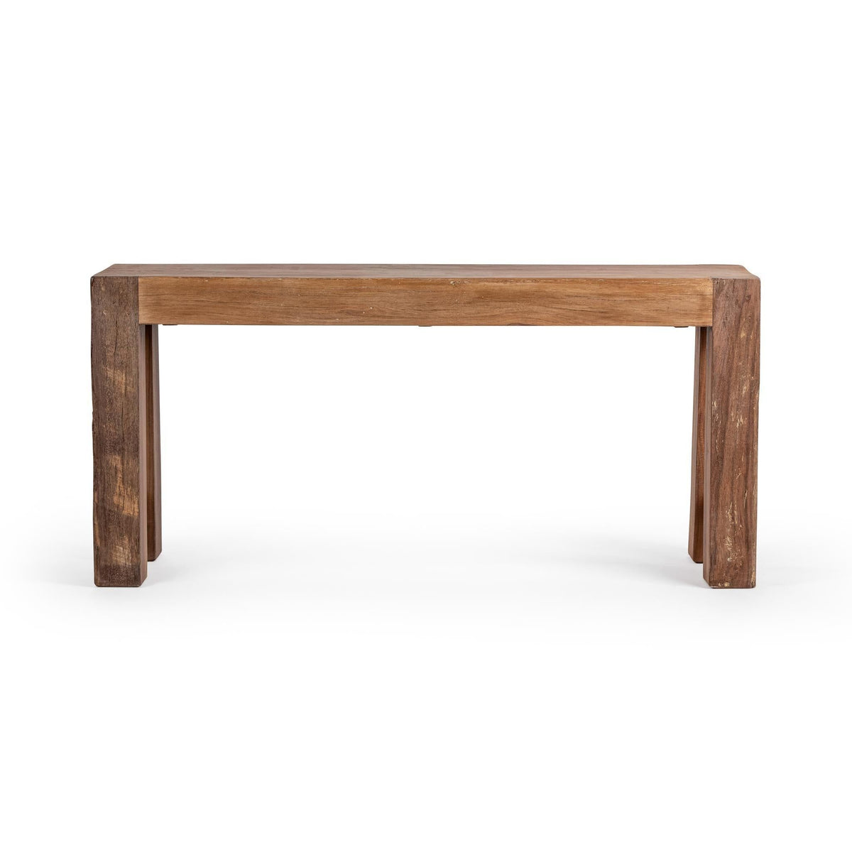Rectangular wooden table with thick top and short tapered legs