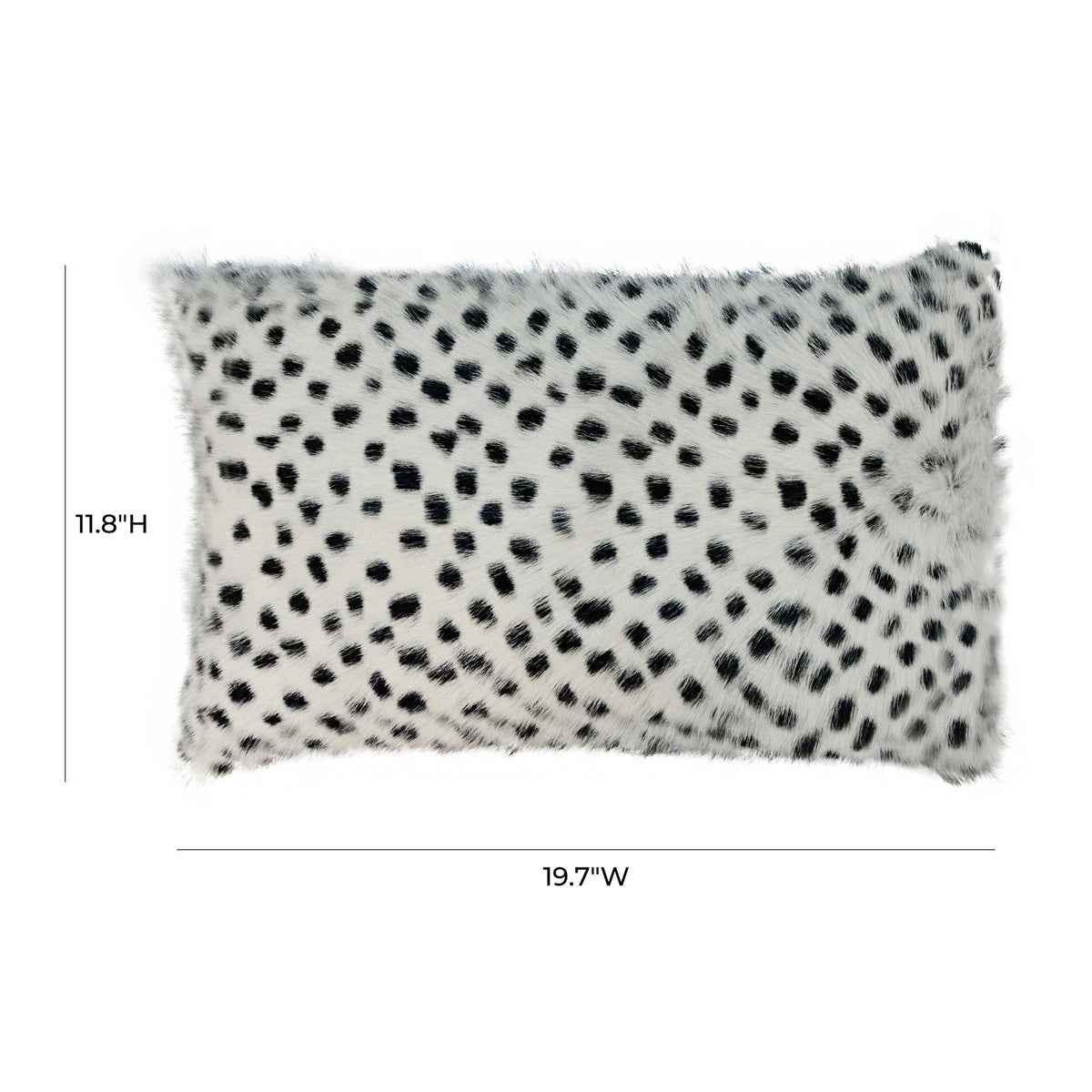 White goatskin-look pillow with black spotted pattern, rectangular, plush fur