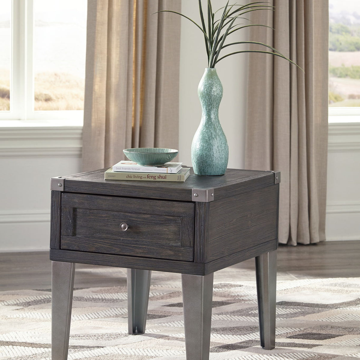 Todoe - Rectangular End Table - Dark Gray