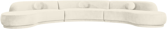 White velvet performance sectional with chaise and rounded seat cushions