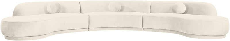 White velvet performance sectional with chaise and rounded seat cushions