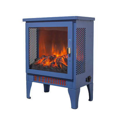 18 inch Freestanding Electric Fireplace Stove heater with 3D Flame effect, Classic Blue, Traditional