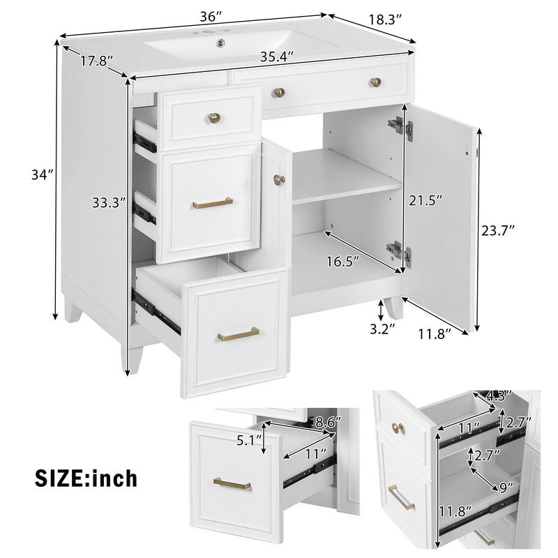Bathroom Vanity With Sink, Soft Close Doors, Adjustable Shelves