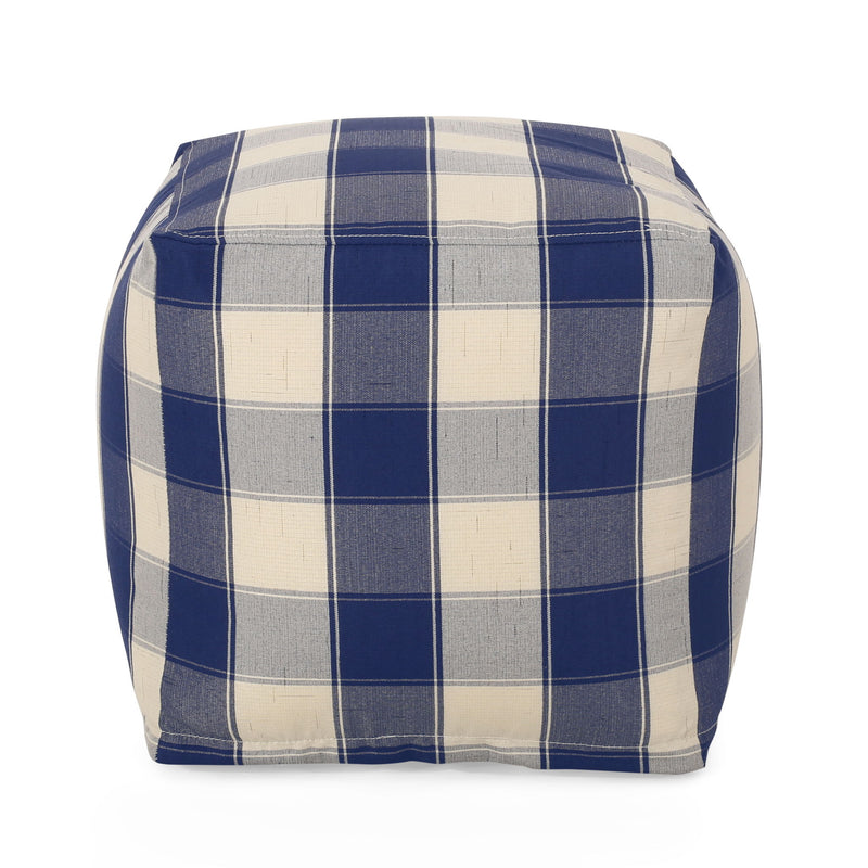 Connor - Checkered Square Pouf Ottoman And Floor Cushion - Ivory / Navy