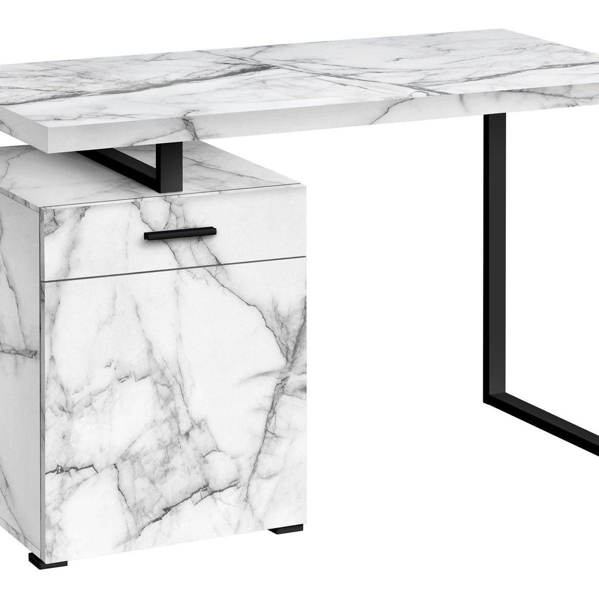 Computer Desk, Home Office, Laptop, Left, Right Set-Up, Storage Drawers, Work, Marble Look Laminate, Contemporary, Modern - White